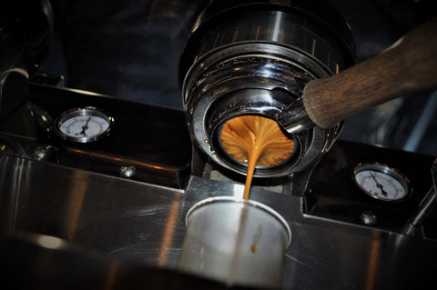 Espresso shot being pulled at Copper Door Coffee Roasters