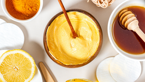 bowls with creamy yellow face mask honey lemon cayenne pepper