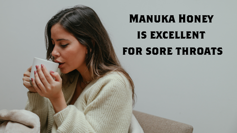 manuka honey is excellent for sore throats girl drinking tea in mug