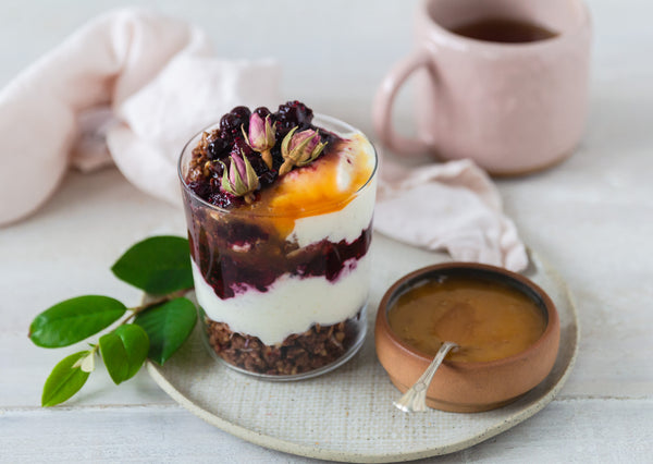 taylor pass honey berry yogurt parfait in a glass jar