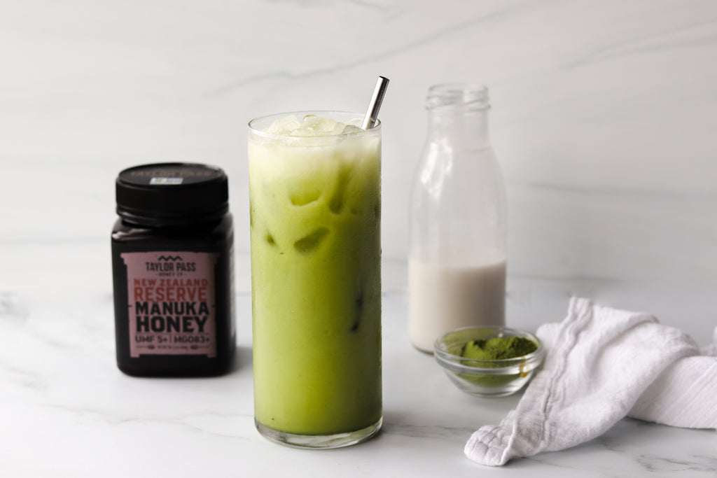 taylor pass honey manuka iced matcha latte