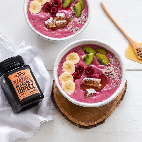 taylor pass reserve manuka honey umf5 pink berry smoothie bowl