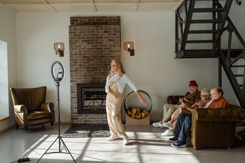 woman dancing in the middle of a living room