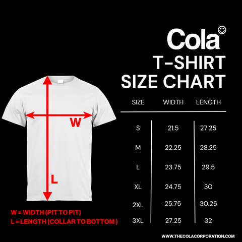 THE COLA CORPORATION TSHIRT SIZE CHART