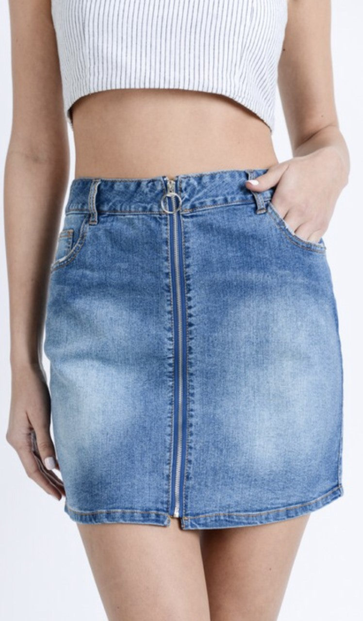 denim skirt with zip