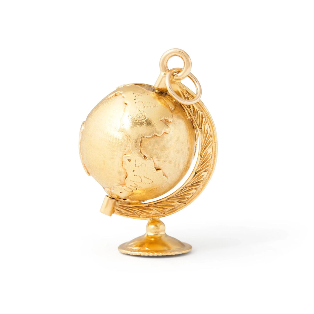 Vintage Large 18k Yellow Gold Movable Globe Charm