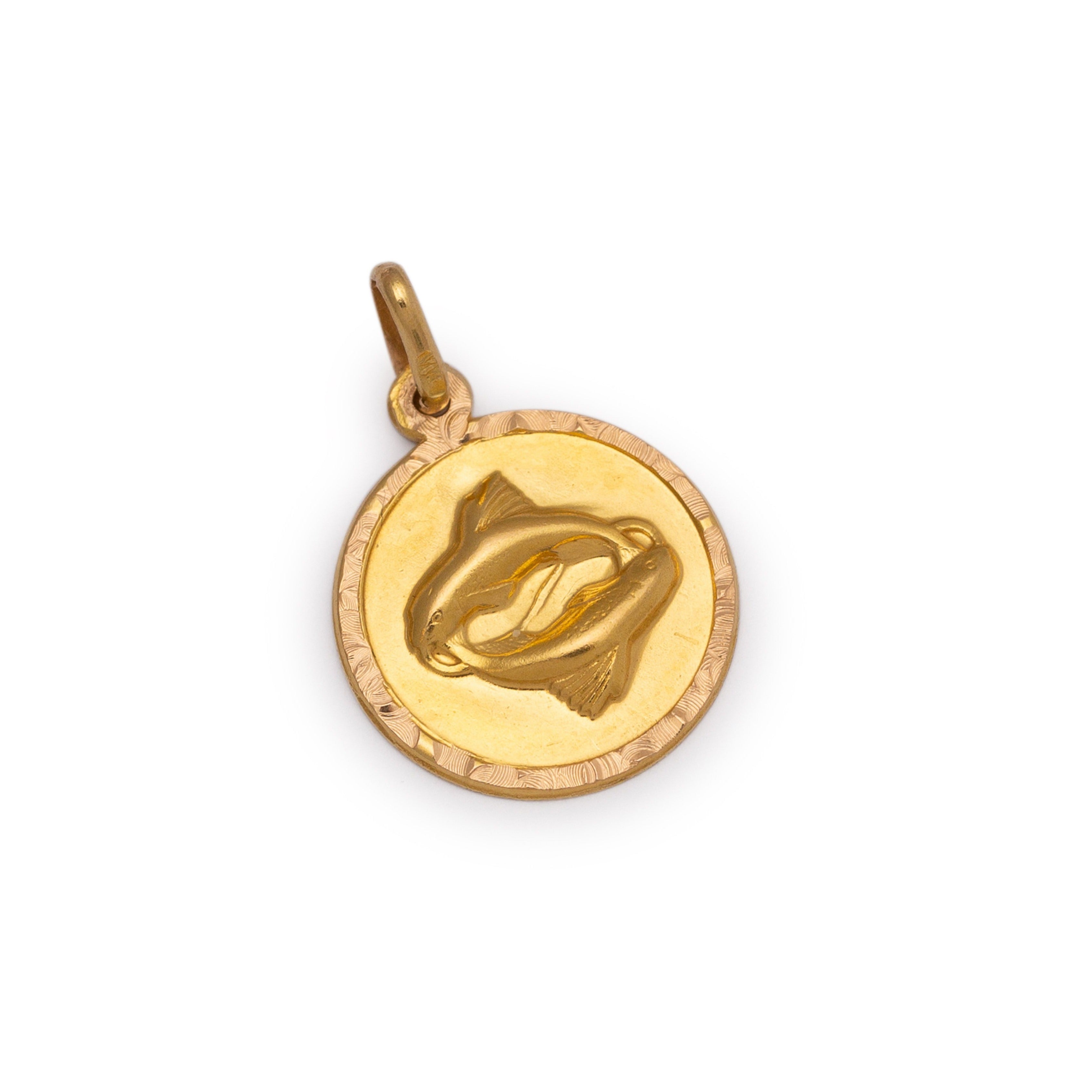 Vintage Pisces 14k Gold Disc Zodiac Charm