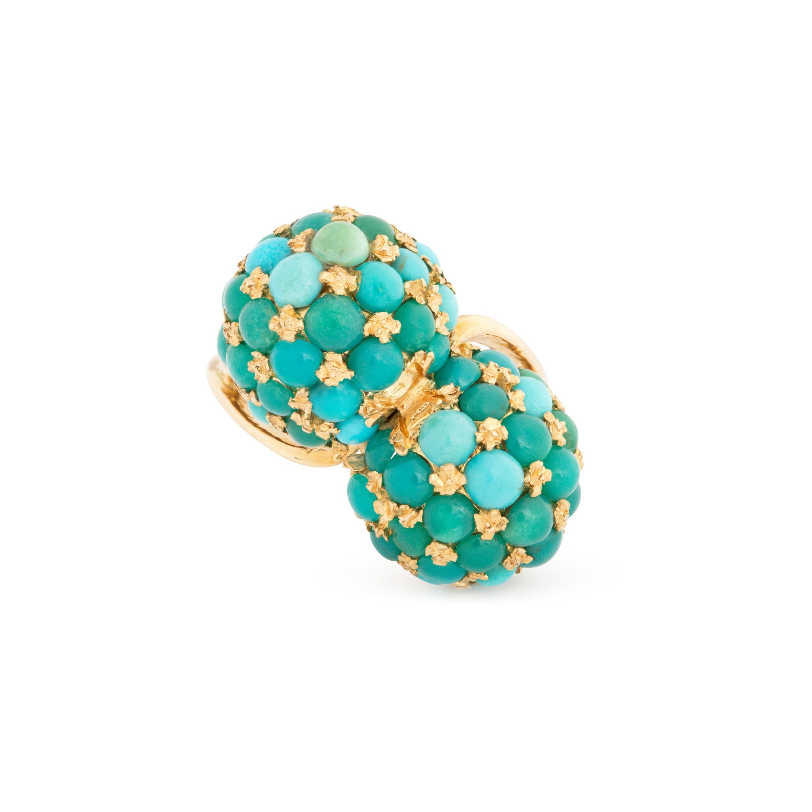 Pavé Turquoise and 18k Gold Bypass Vintage Ring