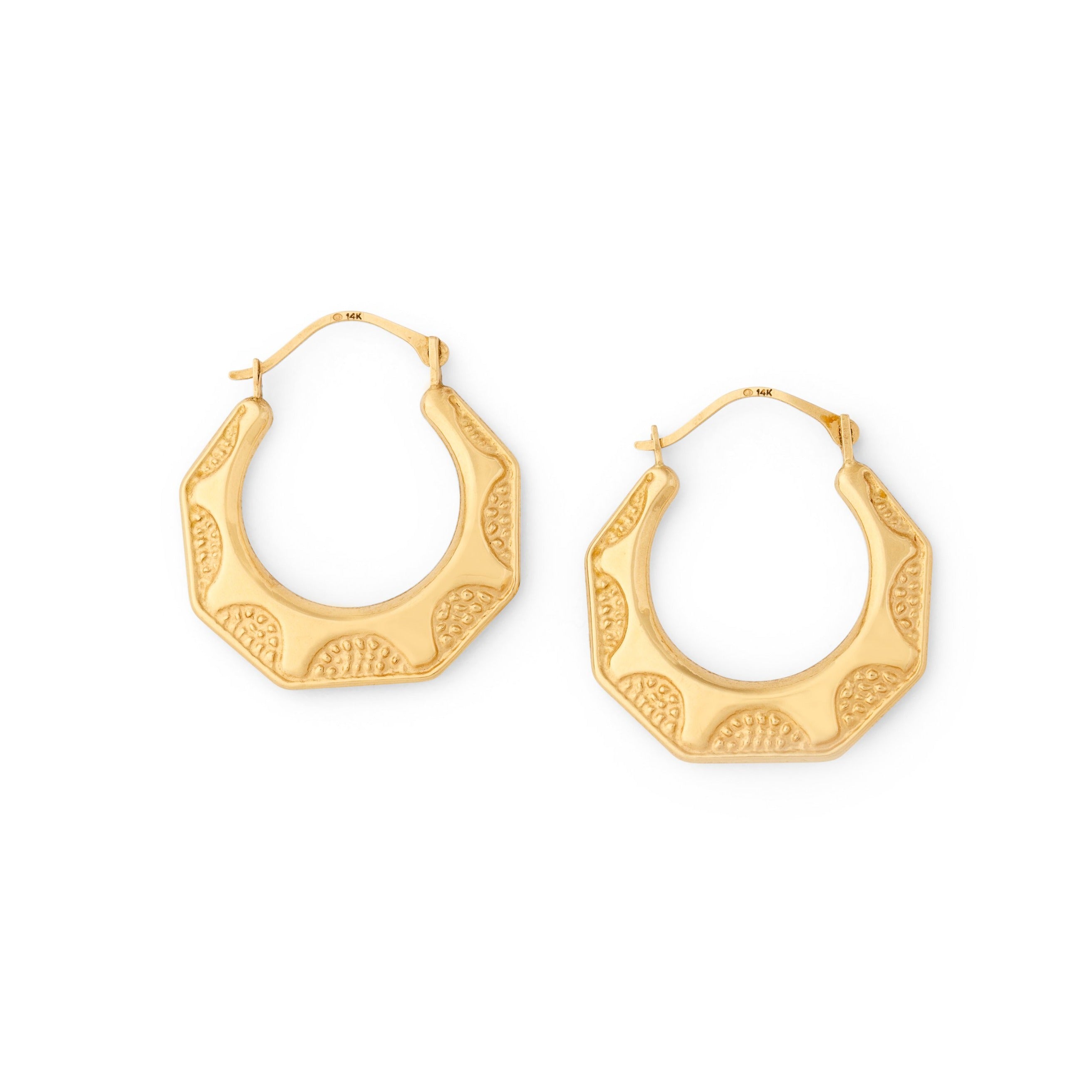 Vintage Geometric 14K Gold Hoop Earrings