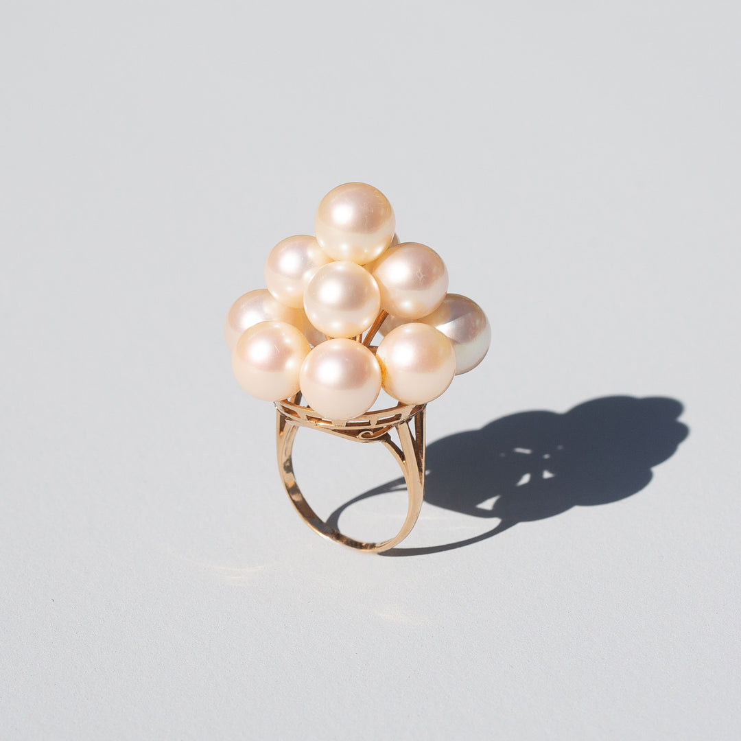 Vintage Pearl Beehive and 14k Gold Cocktail Ring