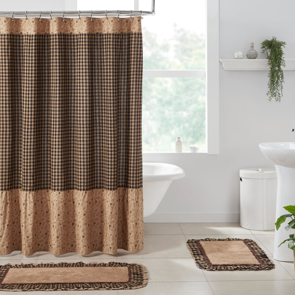 Burlap Natural w/ Black Check Bathmat 27x48