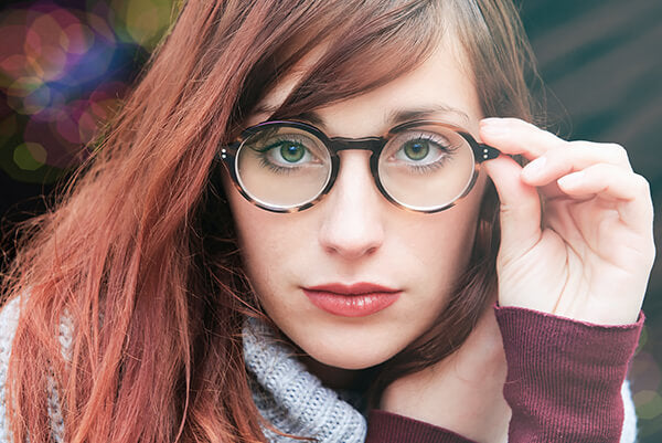 a girl with glasses