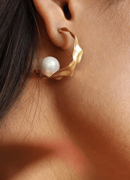 Pearl Inlet 24k Gold Plated Handmade Hoop Earrings