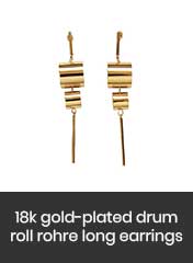18k gold plated drum roll dangle earrings, handmade in Madrid