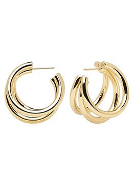 Contemporary tri-hoop medium sized handmade hoop earrings
