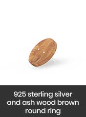 ash wood brown ring with 925 sterling silver base, handmade in New Delhi
