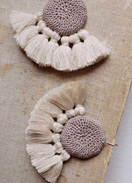 Crochet and silk thread Mink and Beige color handmade tassel earrings 