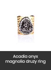 acadia onyx magnolia black druzy ring with 24k gold plating, handmade in Hong Kong