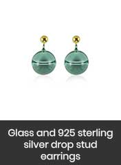 glass and sterling silver eden green sphere droplet stud-dangle earrings, handmade in Thailand