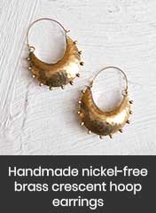 Nickel-free crescent hoop earrings with raised dots on surface, handmade in Morocco
