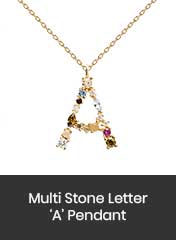 multi stone studded letter 'A' pendant chain, handmade in Barcelona