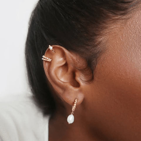 minimal, gold-plated pearl earrings