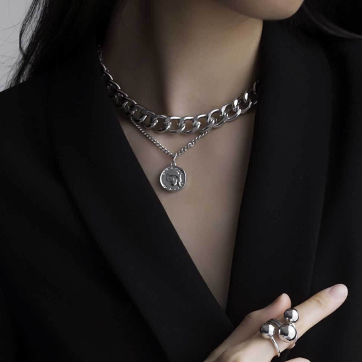 Rhodium Silver Interstellar Drop Choker Necklace