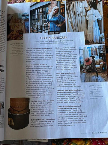 Photo of snippet of coverage in the September 2022 of Homes & Antiques magazine
