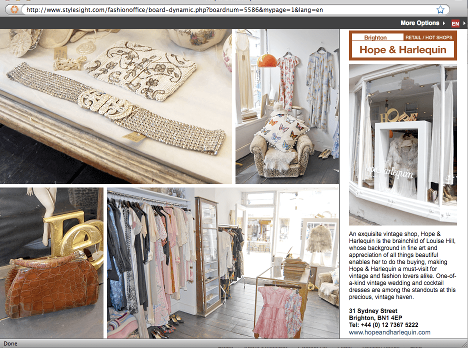 Hope and Harlequin vintage clothes and bridal gowns in the press