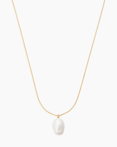 gold necklace with Freshwater Baroque Pearl pendant