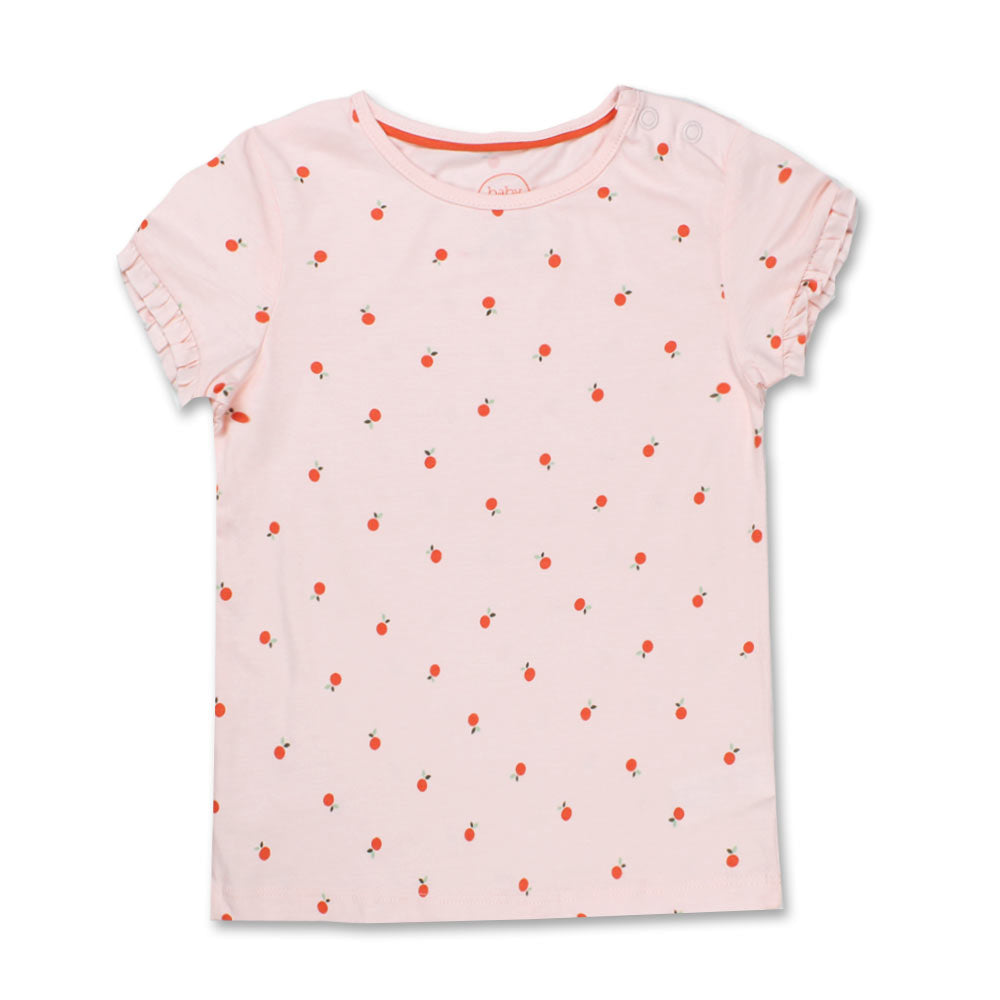 BABY CLUB All Over Orange Print Pink Girls Premium Cotton T shirt ...