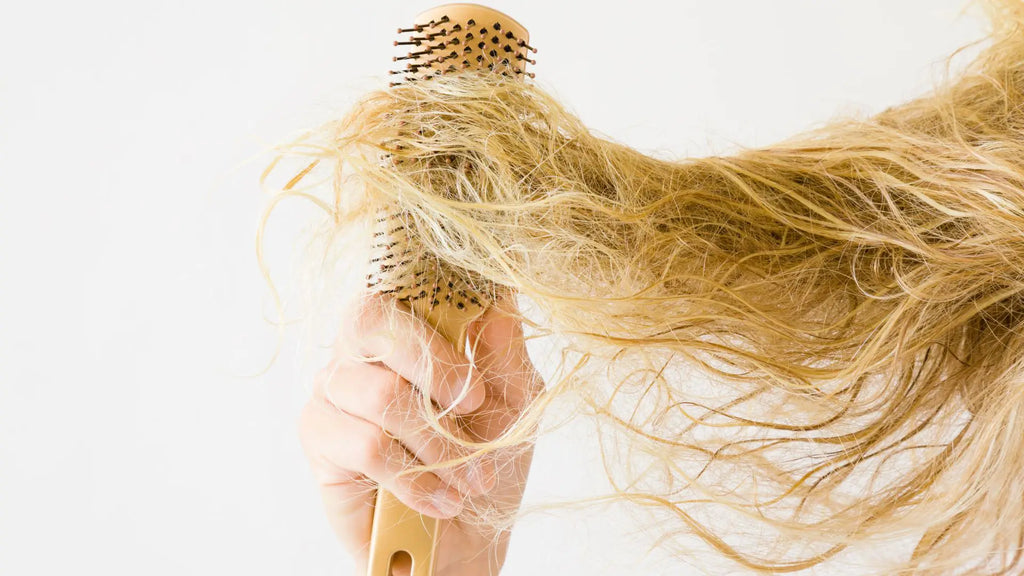Brush untangling blonde hair