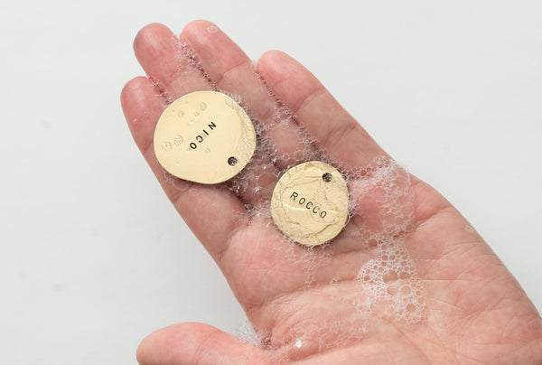Washing brass tags with soap