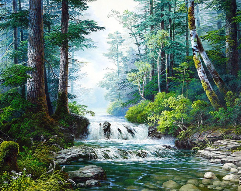 Beautiful Forest Waterfall Diamond Painting All Diamond Painting
