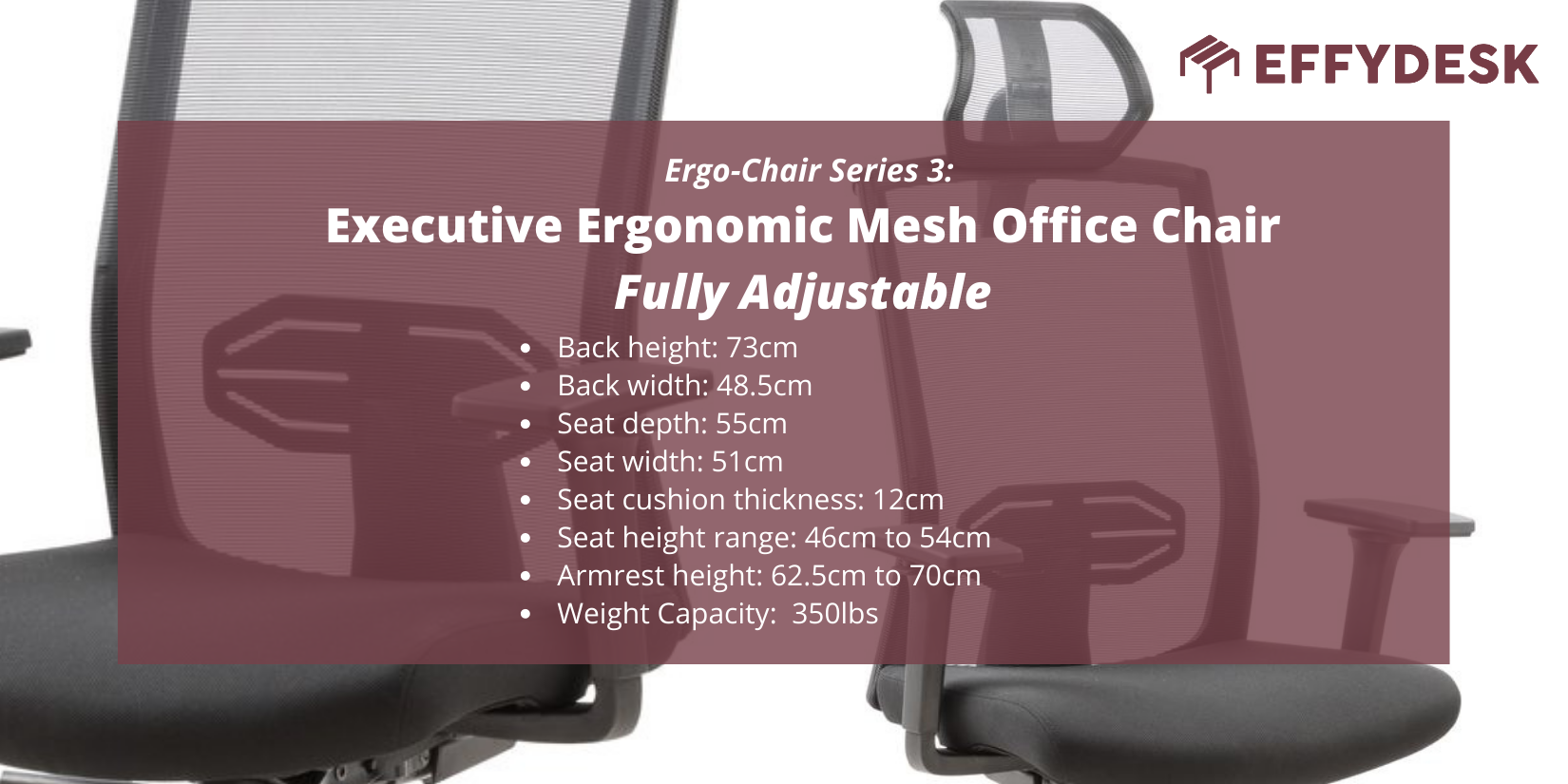 effydesk series 3 executive fully adjustable ergonomic mesh office chair specs