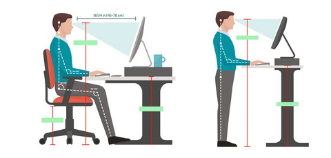 Siting and Standing Sit-Stand Desk Infographic tell you the ideal height for standing desk
