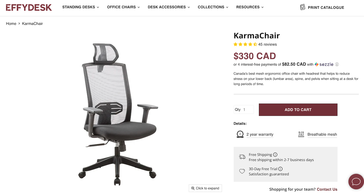 KarmaChair by EFFYDESK Product Page