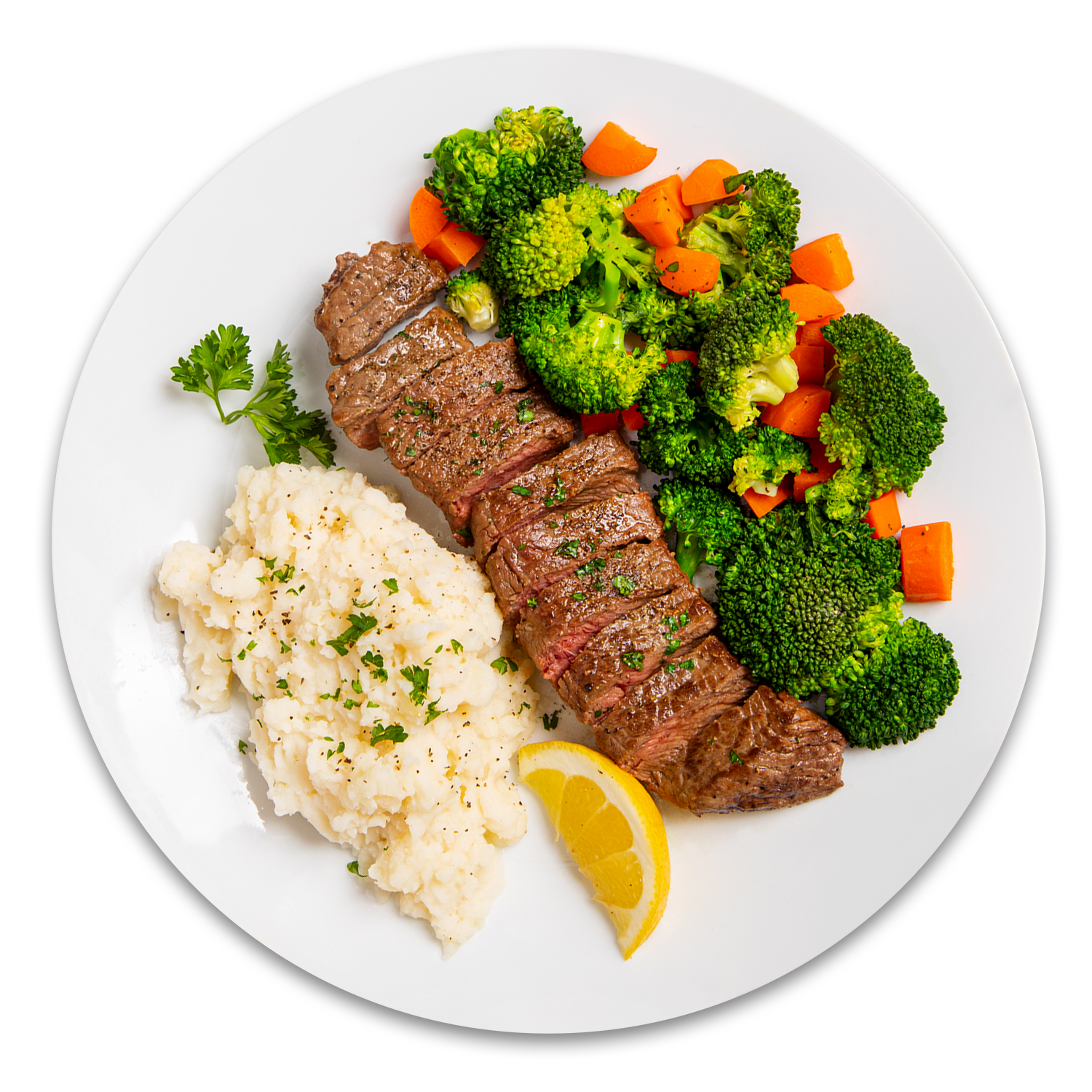 Grilled Steak with Mashed Potatoes, Carrots & Broccoli