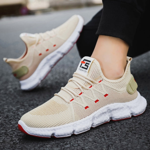 Beige Knit Athletic Sneakers Mens Shoes Casual Running Drawstring – CALD