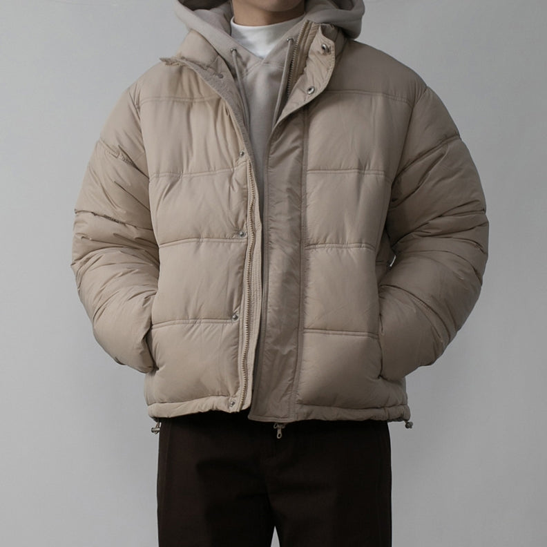 Beige Mens Short Puffers Winter Outerwear Outfits Kpop Style Coats – CALD