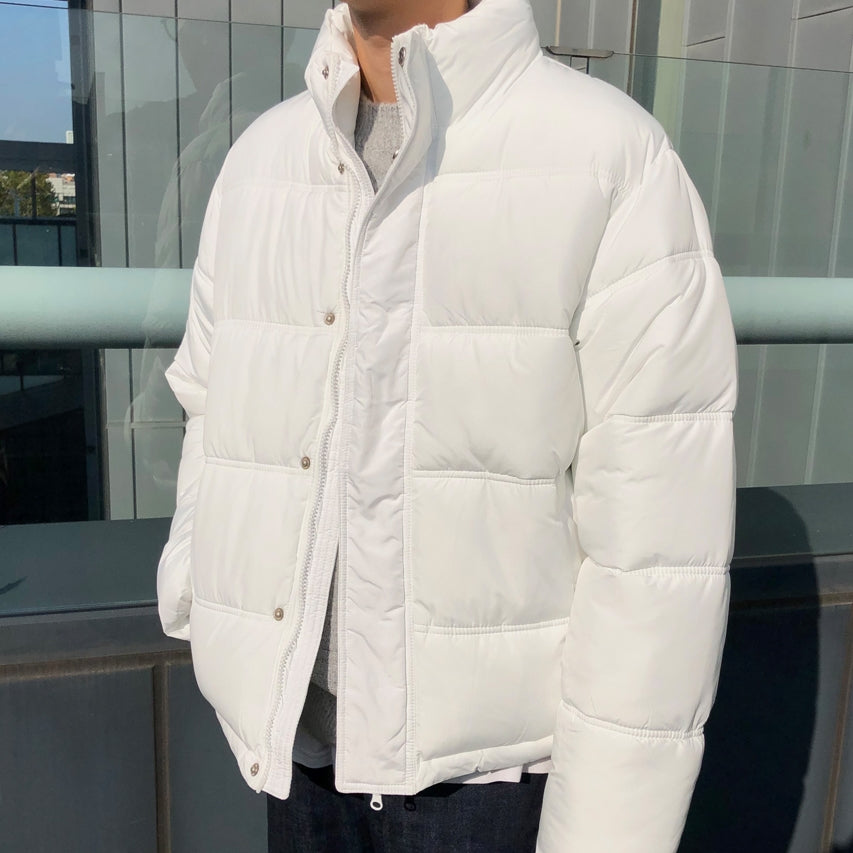 White Mens Short Puffers Winter Outerwear Outfits Kpop Style Clothing