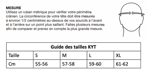 Guide des tailles casques KYT