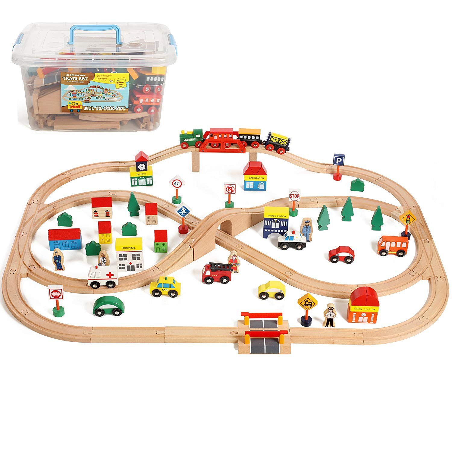 100 piece wooden train set