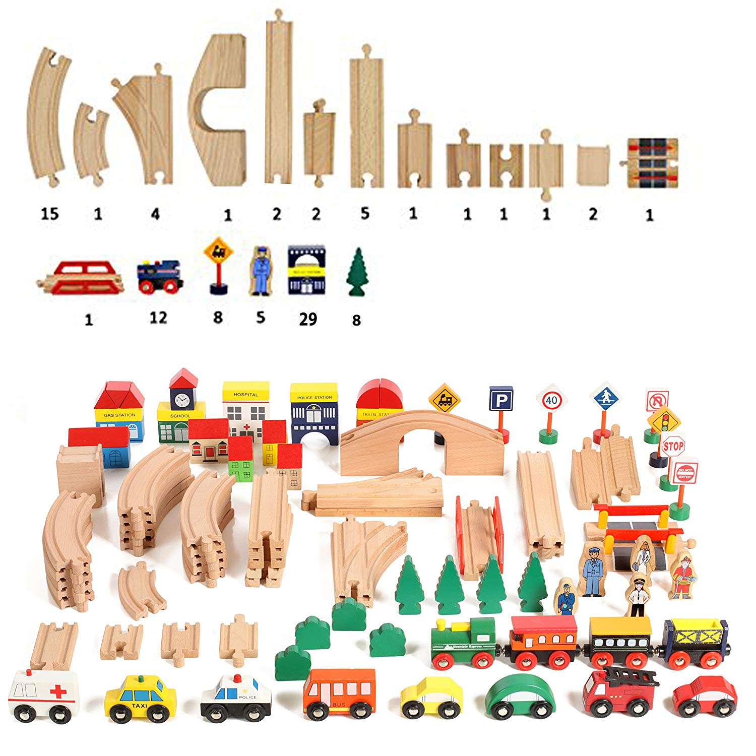 100 piece wooden train set