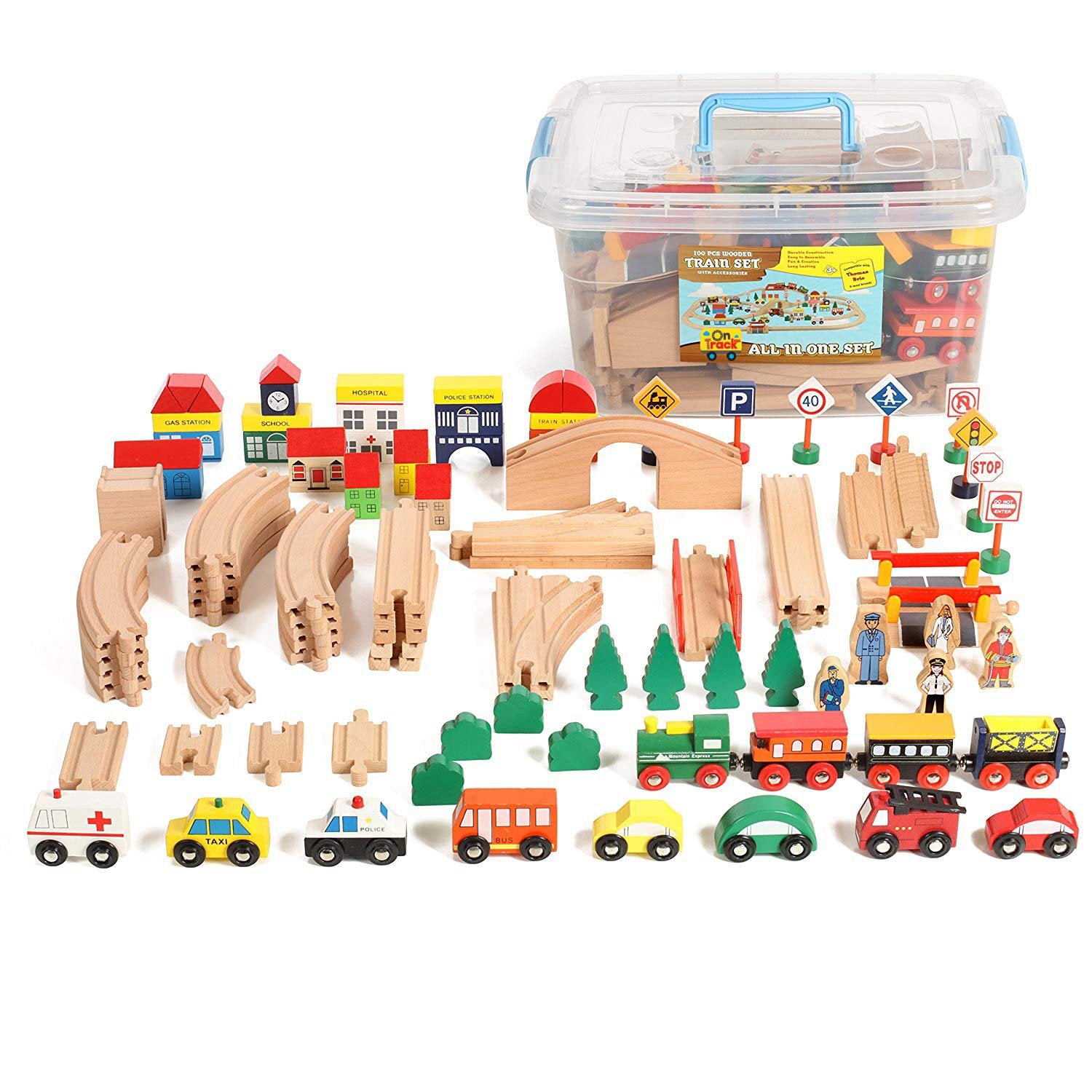 wooden train set 100 pieces