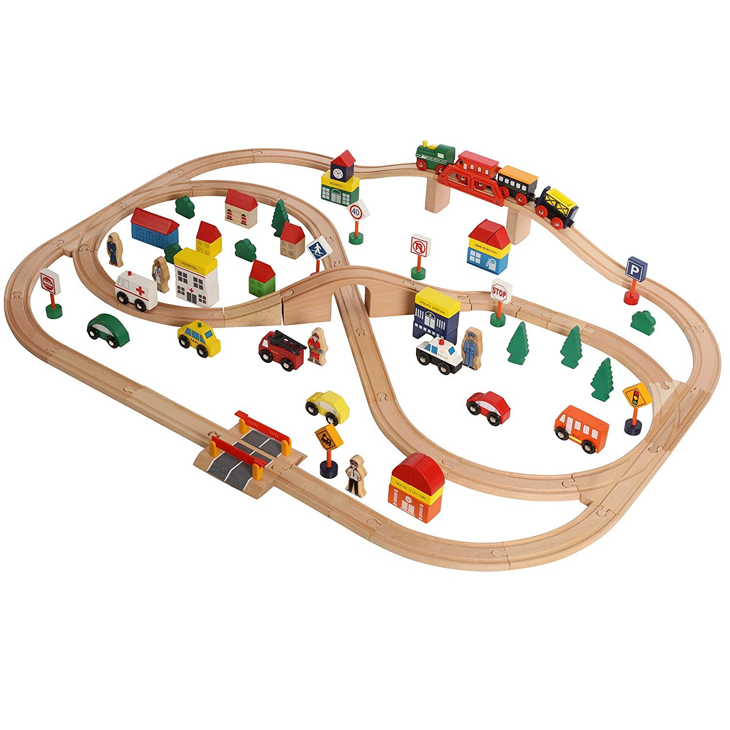 100 piece wooden train set