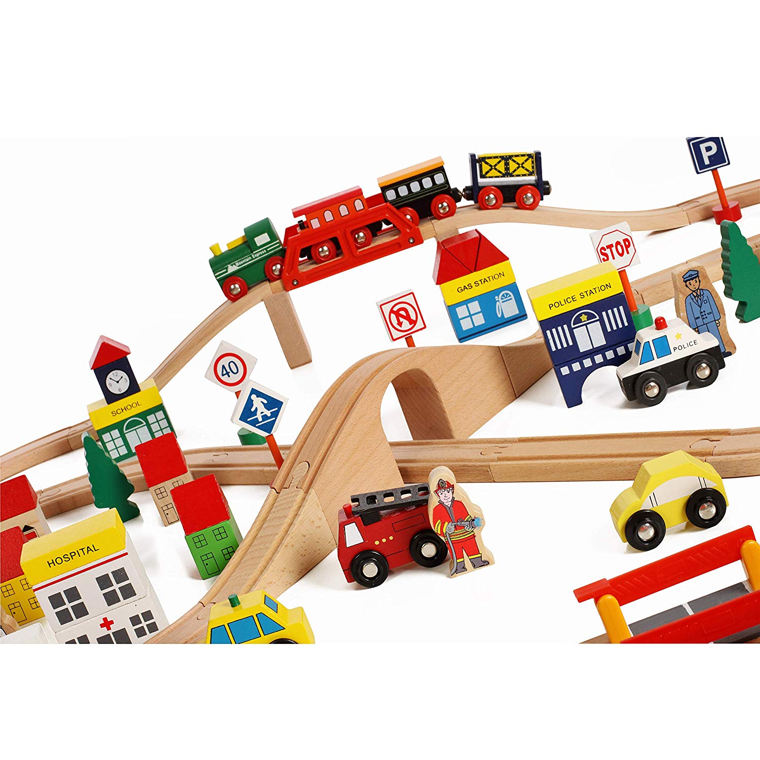 wooden train set pieces