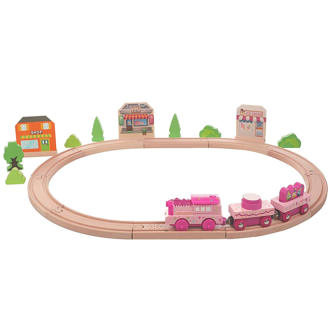 wooden train set with battery train