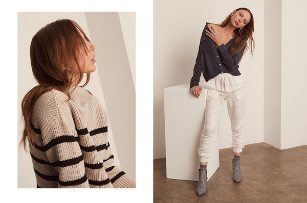 Cove Striped Turtleneck, Dune Silk Shirt and the Field Pants - POL Clothing AW19