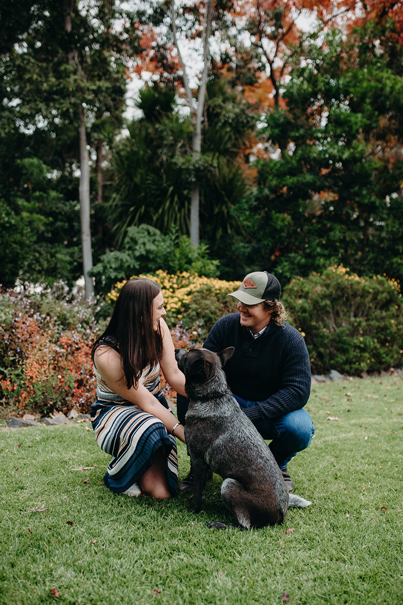 Anna and Sam. Anna wears the Chloe Tank Dress in Cool Stripe.